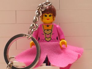 Minifig Princess with Cloth Skirt Key Chain with 2 x 2 Square Lego Logo Tile