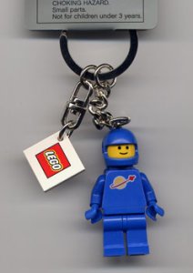 Classic Space Blue Figure Key Chain with 2 x 2 Square Lego Logo Tile