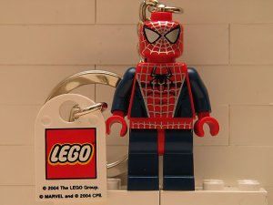 Spider-Man Key Chain with Lego Logo Tile, Modified 3 x 2 Curved with Hole