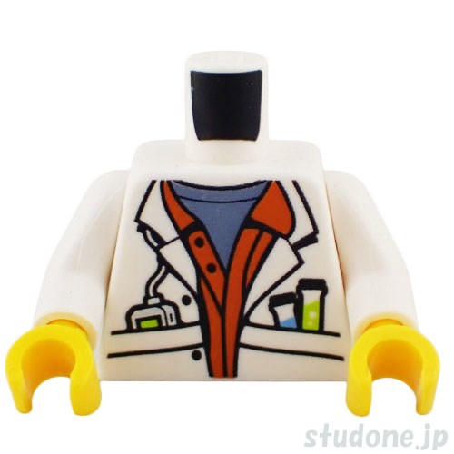 LEGO レゴ アクセサリー トルソー(ラボ コート ホワイト・試験管/電子機器) パーツ 部品 正面画像