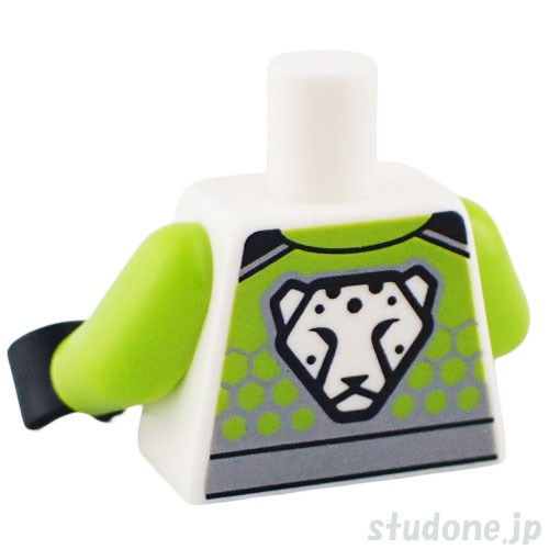 LEGO レゴ アクセサリー トルソー(レーシング スーツ ライム・レオパード ロゴ/ヘキサゴン パターン) パーツ 部品 後ろ画像