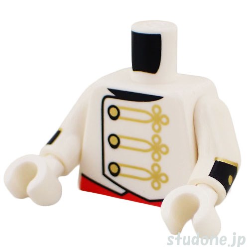 LEGO レゴ アクセサリー トルソー(ジャケット ホワイト・ゴールド ボタン/パイピング) パーツ 部品 正面画像
