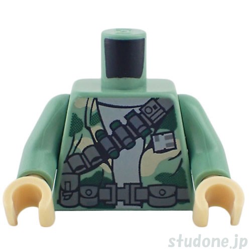 LEGO レゴ アクセサリー トルソー(シャツ サンドグリーン・迷彩/弾薬ベルト/ポーチ) パーツ 部品 正面画像