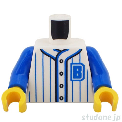 LEGO レゴ アクセサリー トルソー(ベースボールジャージ ホワイト・ブルー ストライプ/B) パーツ 部品 正面画像
