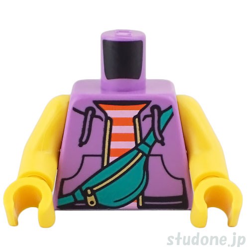 LEGO レゴ アクセサリー トルソー(パーカー ミディアムラベンダー・シャツ ストライプ/ショルダーバッグ) パーツ 部品 正面画像