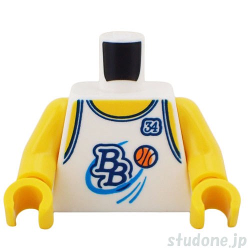 LEGO レゴ アクセサリー トルソー（スケットボール タンクトップ ホワイト・BBロゴ/34） パーツ 部品 正面画像